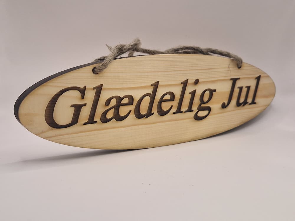 Juleskilt i træ – Glædelig Jul – Oval